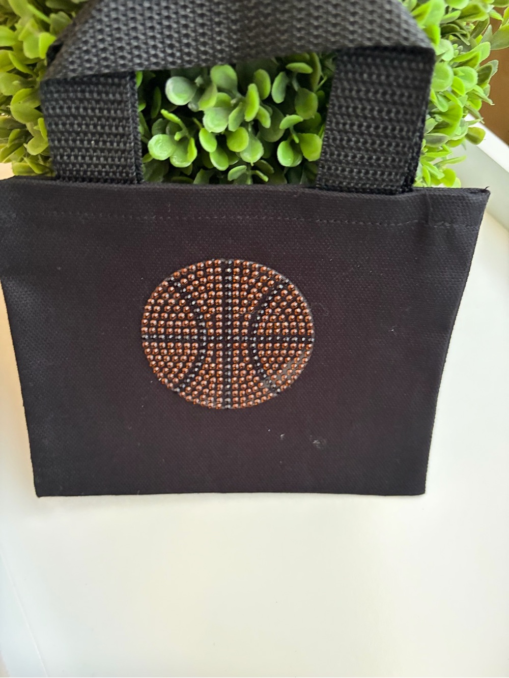 Black Mini Tote with Rhinestone Basketball Accent